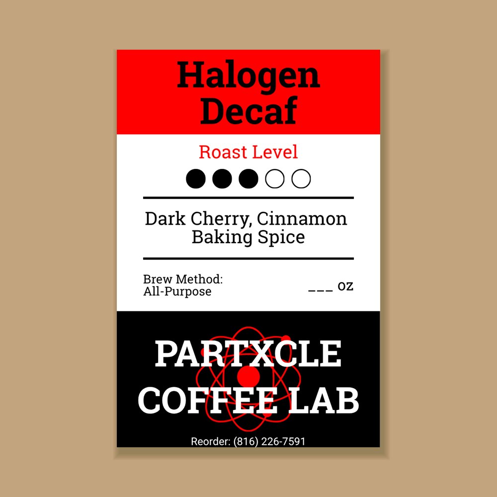 Halogen Decaf label